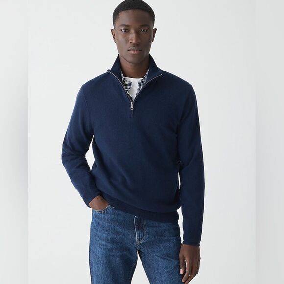 J. Crew Cashmere Blend 1/4 zip pullover sweater Blend Blue Brown Pull Size XL - Picture 1 of 7